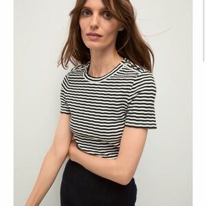 VERONICA BEARD Draya Striped Black & White Tee Size S